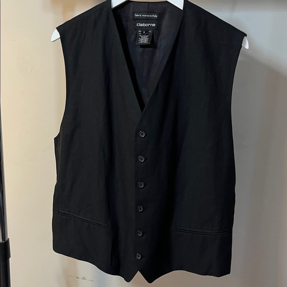 Claiborne Linen Blend Charcoal Black Men's Vest
